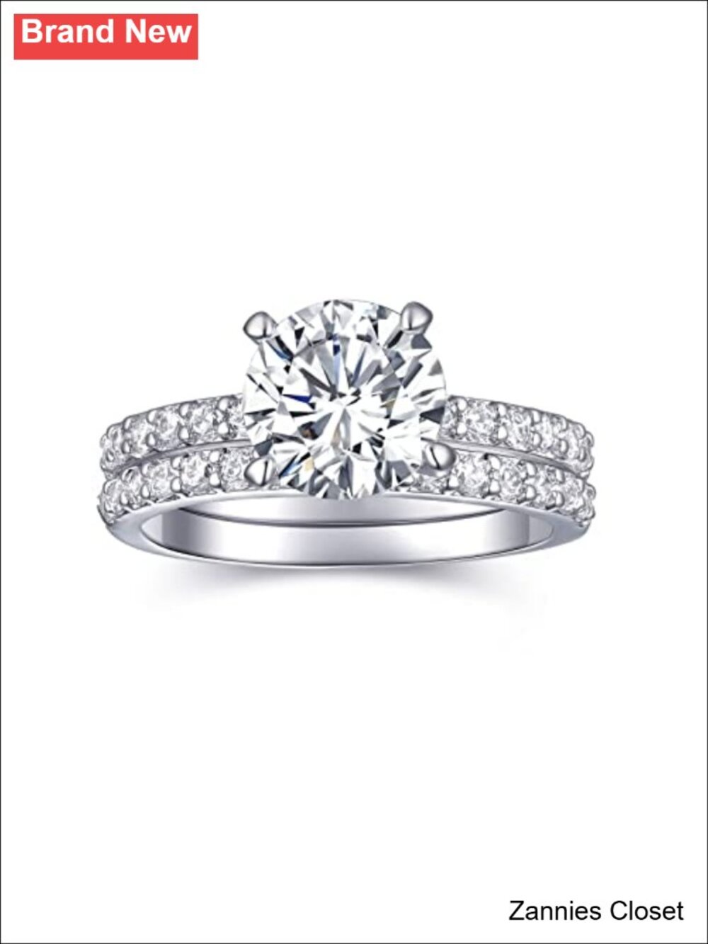 💍 2CT Round Cut CZ Bridal Set 18K White Gold Plated Engagement Ring